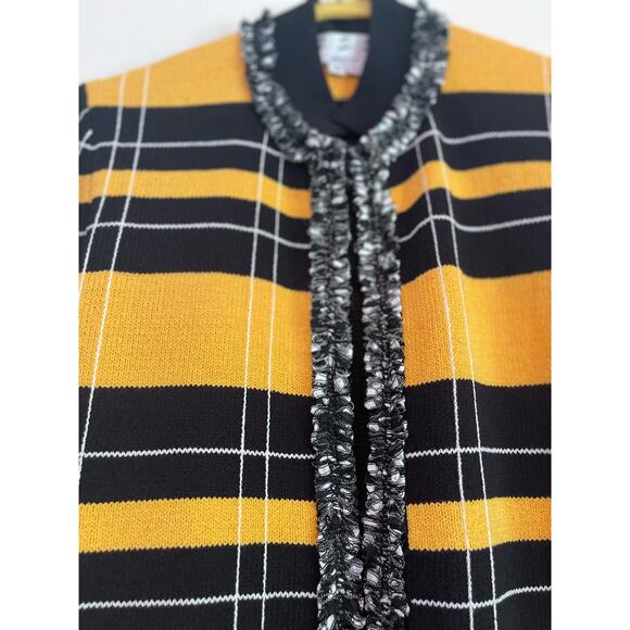 J.S.S Womans Knit Wear Jacket Sz S Yellow and black with fringe trim wool blend - Picture 3 of 13